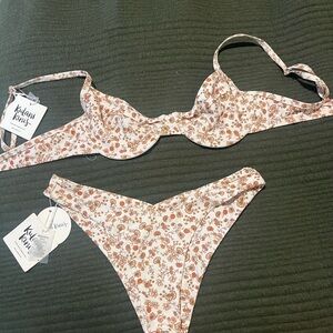 Kulani Kinis Brown/White Floral Bikini - NWT